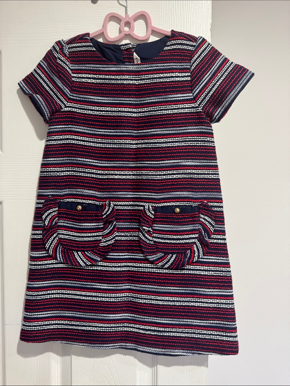 Janie and Jack Navy, Pink & White Striped Pocket Shift Dress size 6